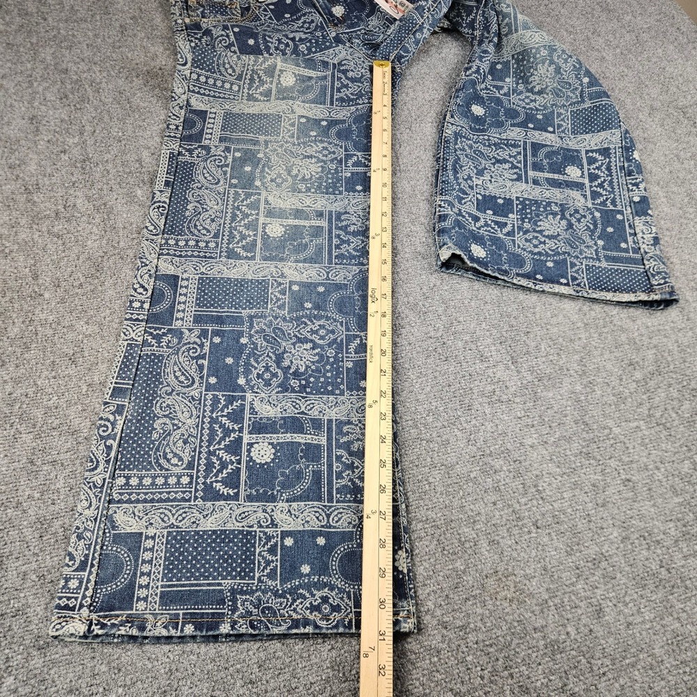 Cali 1850 Bandana Patchwork Wide Leg Jeans Blue White Paisley Print 9/29 NWT - Picture 7 of 14